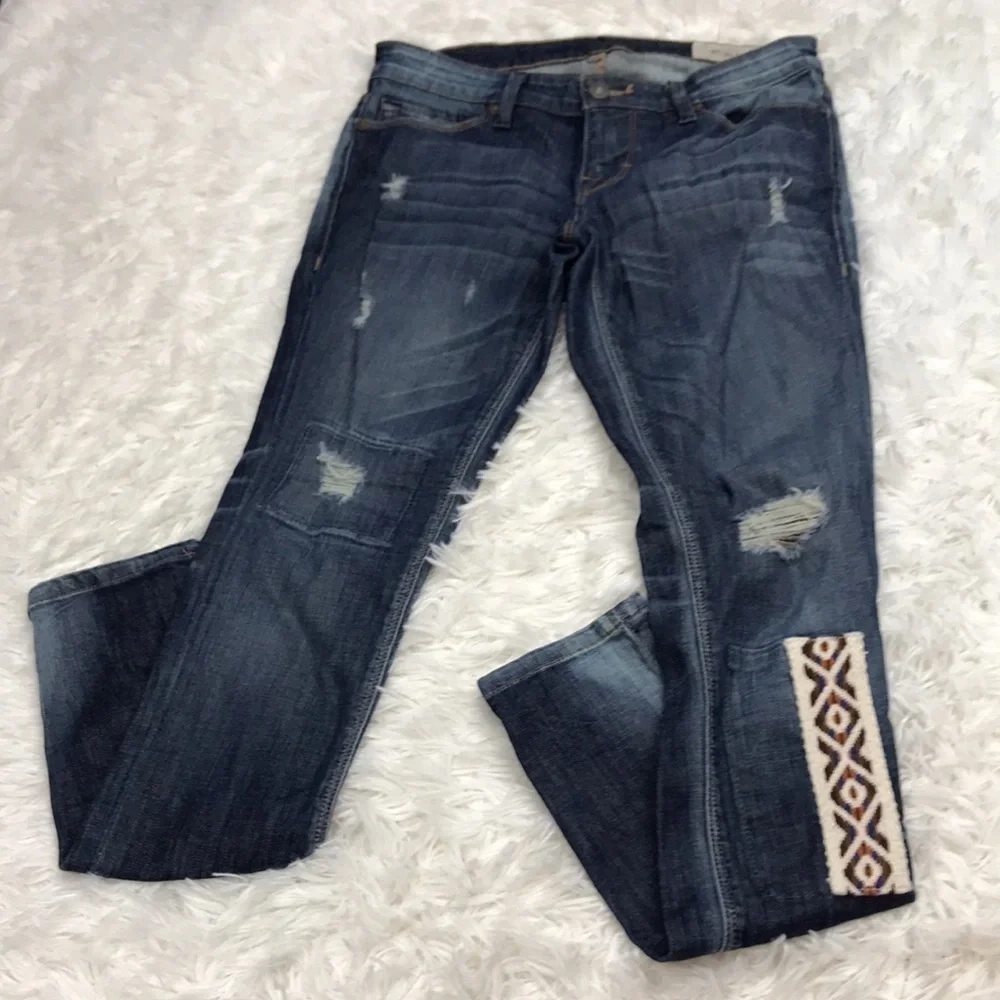 Free People Distressed Patchwork Jeans